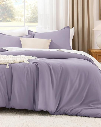 Litanika Grayish Lavender Purple Comforter Set Full Size, 3 Pieces Lightweight Solid Bedding Comforter Set, All Season Fluffy Bed Set (79x90In Comforter & 2 Pillowcases)