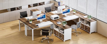 Tribesigns 63 inches Executive Computer Desk, Large Home Office Desk Writing Table for Workstation, Cabinet not Included (Rustic&White, 63-inch)