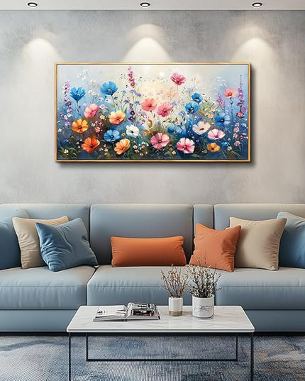 QIYILEXWART Large Wall Art For Living Room Canvas Wall Decor For Bedroom Watercolour Painting Office Decoration Colorful Flowers Wall Picture Artwork Ready To Hang Home Decor Wood Framed