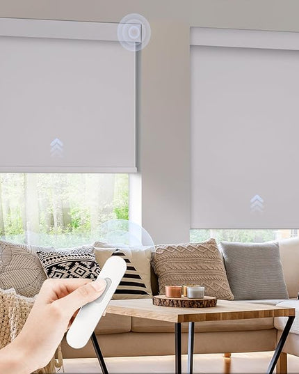 Motorized Blinds with Remote,Solar Panel Rechargeable Roller Shades,Automatic Blinds for Indoor Windows, Horizontal Wireless Electric Cordless Blinds with Cover Custom White