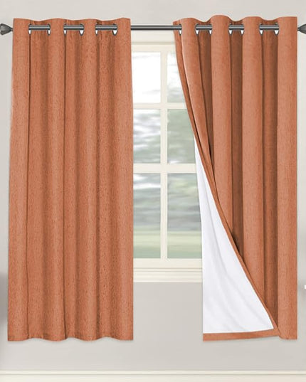 H.VERSAILTEX 100% Blackout Curtains for Bedroom Thermal Insulated Linen Textured Curtains Heat and Full Light Blocking Drapes Living Room Curtains 2 Panel Sets, Orange, 52x72 Inch