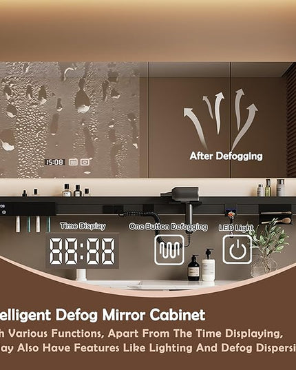 44IN Suspended Bathroom Vanity - Modern Bathroom Vanity with Sink with LED Defogging Mirror & Multifunctional Storage Rack & Large Storage Space & Time Display Function