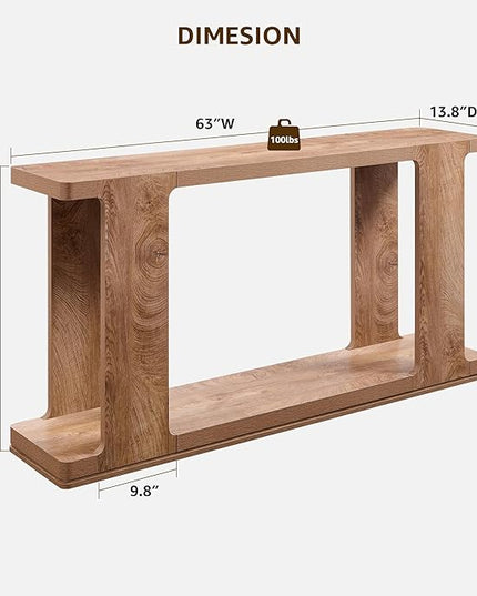 OKD 63 Inch Modern Entryway Console Table, 2-Tier Long Sofa Table Behind Couch with Curved Edge, Wood Farmhouse Narrow Entry Table for Hallway, Living Room, Foyer, Entrance, Light Tree Knot