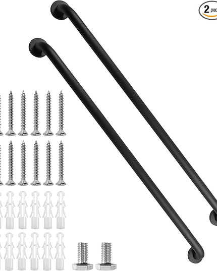 Shower Grab Bar, 2 Pack 39.4 Inch Black Bathroom Grab Bar, 1.25" Diameter 304 Stainless Steel Anti-Slip Grab Bars for Bathtubs and Showers, Handicap Shower Grab Bar for Seniors Elderly