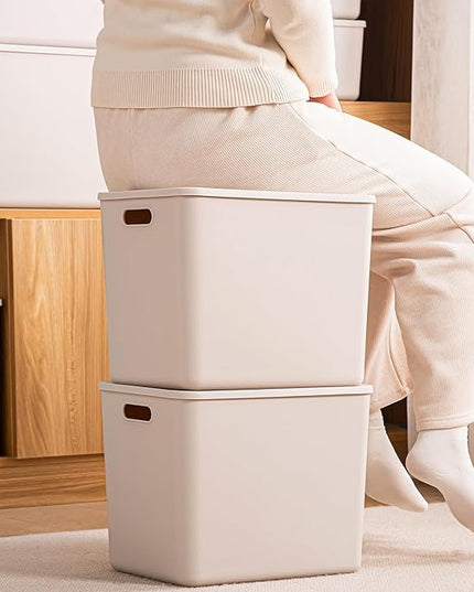 Plastic Storage Bins with lids,Storage Baskets,Container with handle,Storage Organizer Bins for Shelves,Office,Bedrooms,Closets, Cabinets(Grey，5XL+2L)
