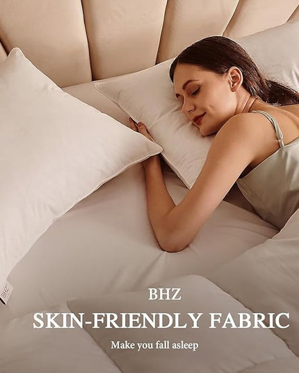 BHZ Goose Down Feather Standard/Queen Pillow, Luxury Hotel Collection Bed Pillow for Sleeping, Firm Soft Support for Side & Back Sleepers for Apartment College Dorm Room Essentials, White