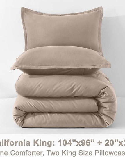 Litanika California King Comforter Set Light Coffee - 3 Pieces Cal King Lightweight Soft Plain Bed Comforter, Oversized Down Alternative Bedding Set - Machine Washable (104x96In, 2 Pillowcases)