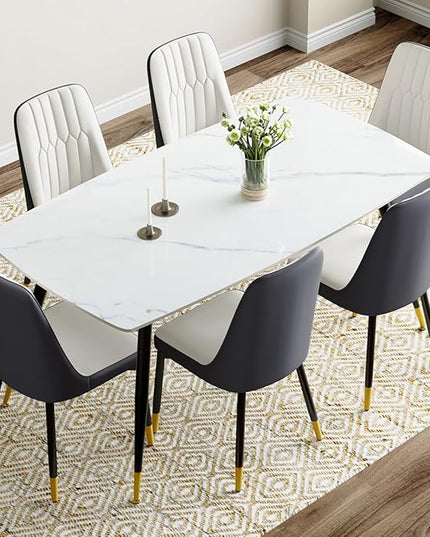 7 Piece Modern Dining Set, 62'' Sintered Stone Dinner Table for 6, 6 Chairs, Easy to Assemble