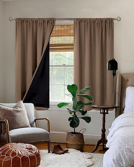 BGment Thermal Insulated 100% Blackout Curtains for Bedroom with Black Liner, Double Layer Full Room Darkening Noise Reducing Rod Pocket Curtain (52 x 45 Inch, Taupe, 2 Panels)