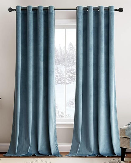 MIULEE Velvet Curtains Dark Slate Elegant Grommet Curtains Thermal Insulated Soundproof Room Darkening Blue Curtains/Drapes for Classical Living Room/Bedroom 52 x 84 Inch Set of 2
