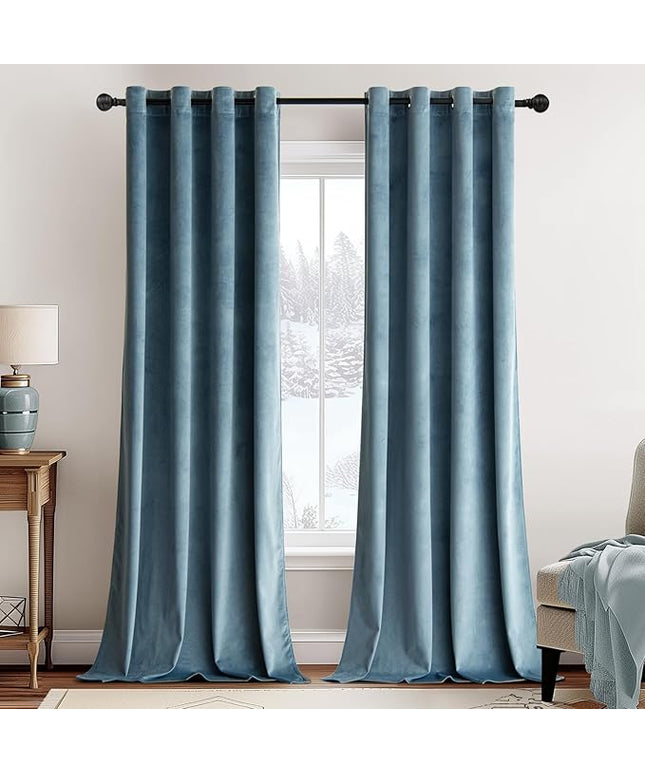MIULEE Velvet Curtains - Dark Slate, Elegant Grommet, Thermal Insulated, Soundproof, Room Darkening Blue Black Out Curtains/Drapes for Classical Living Room, Bedroom Decor - 52 x 108 Inch, 2 Panels