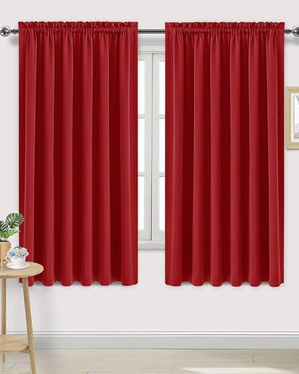 DWCN Blackout Curtains for Living Room Thermal Insulated, Energy Saving & Noise Reducing Bedroom Curtains, Red, W 70x L 72 Inch, Set of 2 Rod Pocket Curtain Panels