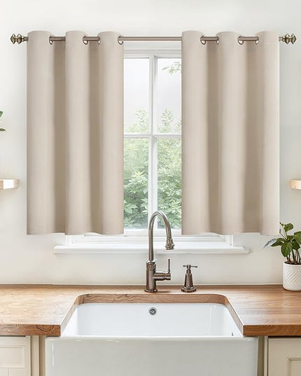YoungsTex Short Blackout Curtains for Bedroom 40 Inches Length - Grommmet Room Darkening Thermal Insulated Drapes for Bathroom Kitchen Window, Champagne, 2 Panels, 42 x 40 Inch