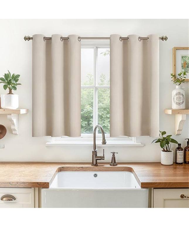 YoungsTex Short Blackout Curtains for Bedroom 40 Inches Length - Grommmet Room Darkening Thermal Insulated Drapes for Bathroom Kitchen Window, Champagne, 2 Panels, 42 x 40 Inch