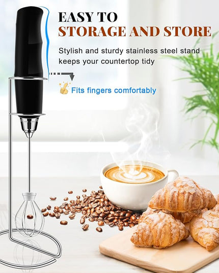 YUSWKO Milk Frother Handheld for Coffee with Stand, Rechargeable Drink Mixer with 3 Heads 3 Speeds Electric Coffee Frother Whisk, Gift for Many Occasions and Festival