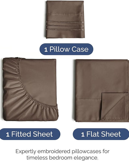 Twin Size 3 Piece Sheet Set - Comfy Breathable & Cooling Bed Sheets Set - Hotel Luxury Bedding for Women, Men, Kids, Teens, Boys & Girls - Deep Pockets, Ultra-Soft and Wrinkle Free - Oeko-Tex - Brown