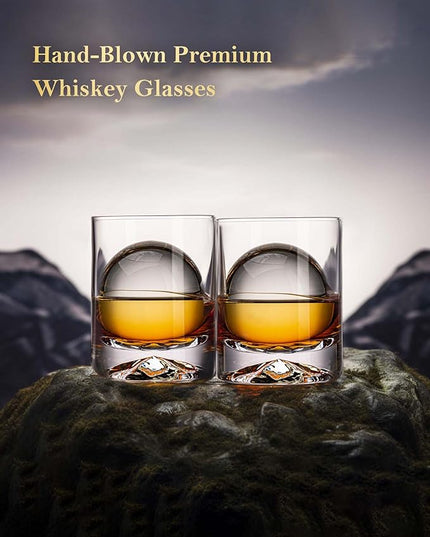 JBHO Hand Blown Crystal Double Old Fashioned Cocktail, Solid Whiskey Glasses, Rocks Glasses, Lowball Glasses - 12 Ounce - set of 2 - Perfect Size for Oversized Ice Cubes