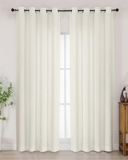 Chyhomenyc Ivory Curtains 84 Inches Long 2 Panels Set, Light Filtering Faux Linen Textured Soft Airy Window Curtains for Living Room Bedroom, Thick Modern Privacy Grommet Drapes, 50Wx84L, 2PCS