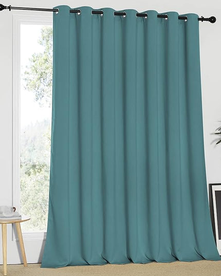 NICETOWN 95 inches Patio Door Curtains - Thermal Drapes Sliding Door Blinds for Hotel and Office, Blackout Shade for Curtain Rods (Sea Teal, W100 inches)