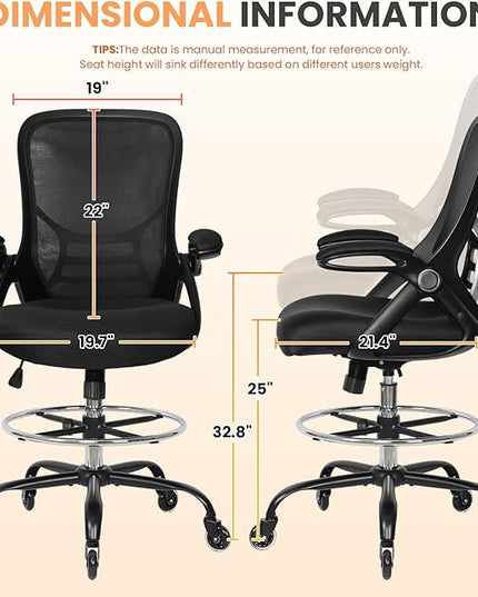 HYLONE Drafting Chair Adjustable, Tall Office Chair Lumbar Support Ergonomic Standing Desk Chair Heavy Duty Tall Drafting Stool for Artists with Footrest Home Office Drafting Stool