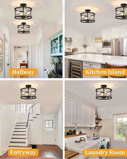 TOULMJ 4-Light Semi Flush Mount Ceiling Light, Black Gold Ceiling Light Modern Hallway Light Fixtures for Kitchen Island Entryway Laundry Room Foyer Dining Room