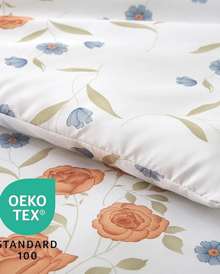 MUXHOMO Orange Blossom Full Comforter Set, Elegant Floral Print Bed in a Bag 7 Pieces, Ultra Soft & Breathable Reversible Botanical Pattern Bedding Set with Comforter, Sheets, Pillowcases, and Shams