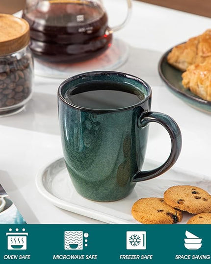 vancasso STARRY Ceramic Coffee Mug Set of 6, 16 Oz Tea Cups with Handle for Latte, Tea, Cappuccino, Milk, Cocoa, Microwave&Dishwasher Safe, Green