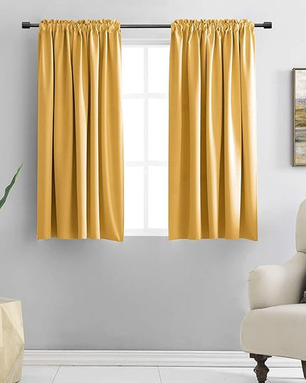 DONREN Dark Yellow Blackout Curtains for Kitchen - Thermal Insulated Room Darkening Bedroom Curtain Drapes with Rod Pocket (42 Inch Width x 54 Inch Length,2 Panels)
