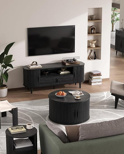 Round Coffee Table with Storage, 31.5" Drum Coffee Table with Lifting Top, Small Fluted Accent Center Table for Living Room, Black