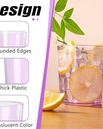 Liacere Plastic Drinking Glasses (Set of 12) 14 oz Purple Plastic Glasses Colors，Kitchen Water Glasses Cup, Bar Tumbler Glassware Set for Beer, Juice, Cocktail, Whiskey, Milk for Valentine’s Day