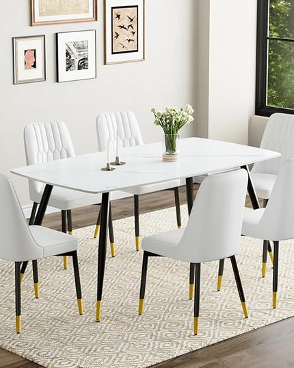7 Piece Modern Dining Set, 62'' Sintered Stone Dinner Table for 6, 6 Chairs, Easy to Assemble