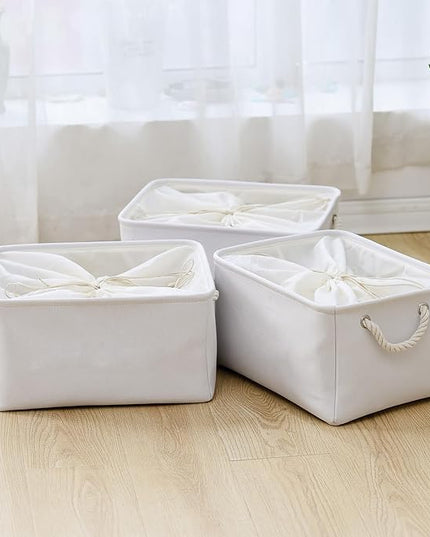 TheWarmHome Storage Basket for Gifts Empty - X Large - 3 Pack 17.7L×13.8W×9.8H in Collapsible Storage Bin for Shelves, Toy Box Storage for Gifts Book Laundry (White)