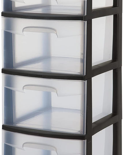 5-Tier Storage Drawer,with Both Shallow and Deep Clear Plastic Storage Organizer Drawer Tower，Suitable for Bedroom,Bathroom and Office Organization Black