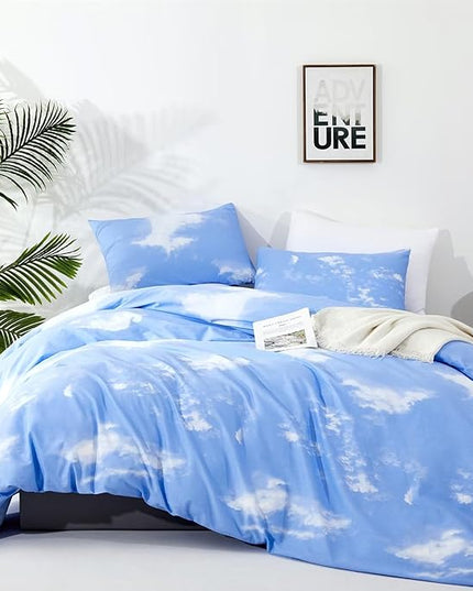 Houseri Blue Sky Comforter Set, Full Size, 3 Pcs, Modern Bedding Set for Teen Girls