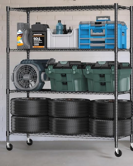 Himimi Storage Shelves 60" W Wire Shelving with Wheels 2600LBS Heavy Duty Metal Shelves for Storage, 4-Tier Adjustable Wire Rack Shelving Garage Shelving Kitchen Storage Shelves 24" Dx60 Wx72H, Black