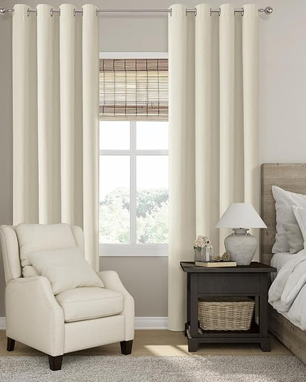 ChrisDowa 100% Blackout Birch Solid Curtains 102 Inches Long 2 Panels for Bedroom Living Room,Farmhouse Room Darkening Thermal Insulated Soundproof Grommet Top Window Treatment Drapes,52x102