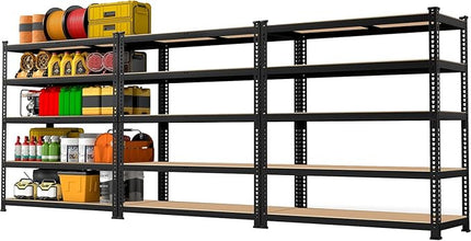 71" H x 35.5" W x 16" D 5-Tier Metal Storage Shelves: Heavy Duty Garage Shelving Adjustable Shelves for Storage - Black Utility Rack Shelf for Pantry, Warehouse, Office, Kitchen, 3PCS