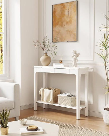 AQIMUELE Wood Console Table with Drawers, Mid Century Modern Console Table Walnut for Entryway, Living Room, Hall Way.