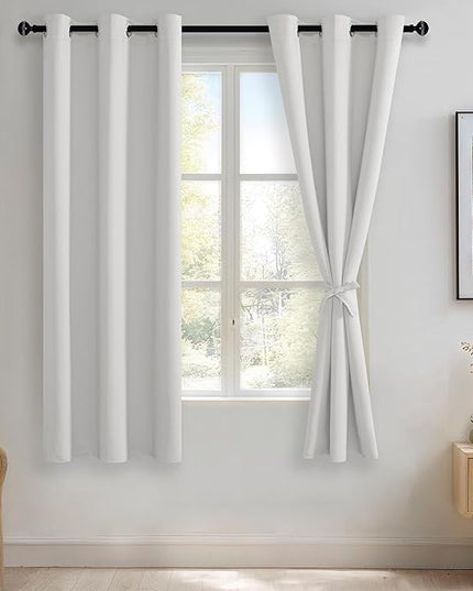 JIUZHEN Blackout Curtains with Tiebacks - Thermal Insulated, Light Blocking and Noise Reducing Grommet Curtain Drapes for Bedroom and Living Room, Set of 2 Panels, Greyish White, 42 x 63 Inch Length