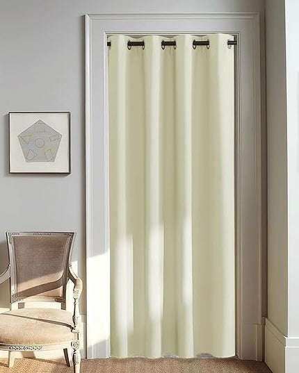 NICETOWN Room Darkening Beige Curtain 80 inch Length, Grommet Thermal Insulated Doorway Drape Blackout Curtain Sound Reducing for Bedroom/Living Room, 1 Panel, W46 X L80