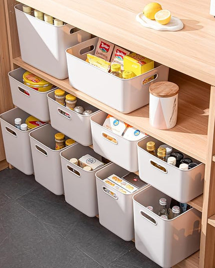 Plastic Storage Bins with lids,Storage Baskets,Container with handle,Storage Organizer Bins for Shelves,Office,Bedrooms,Closets, Cabinets(Gray,3L)