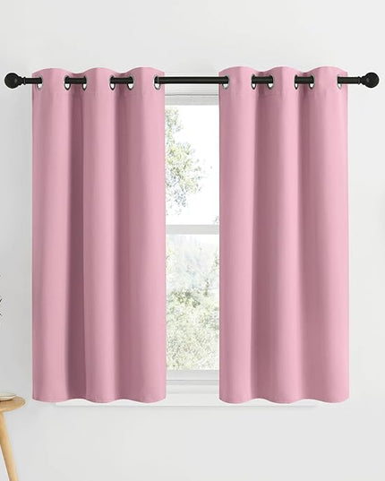 NICETOWN Blackout Kitchen Curtains for 50 inches Long - Grommet Thermal Insulated Window Treatments Light Blocking Drapes for Bedroom/Girl Room, Crystal Pink, W34 x L50, 2 Panels