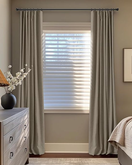 INOVADAY 100% Blackout Curtains for Bedroom, Black Out Curtains 84 Inch Long, Clip Rings Linen Blackout Drapes, Thermal Insulated Room Darkening for Living Room, 2 Panels - Fauxlinen,W50xL84