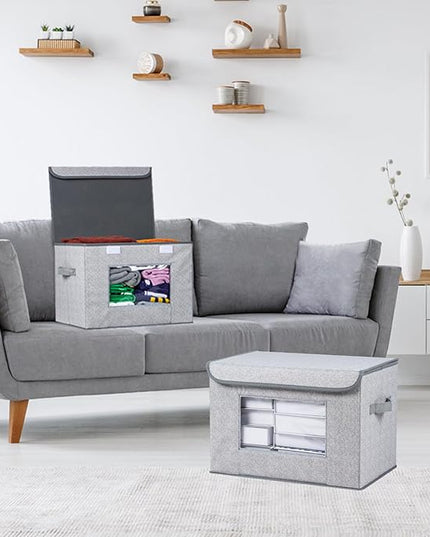 Univivi Larger Fabric Collapsible Storage Bins, Foldable Storage Boxes with Lids, Storage Cube Organizer Basket for Home, Closet, Bedroom(Gray, 17“ x 12” x 12")