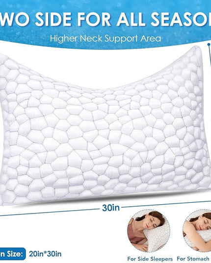 SUPA MODERN Cooling Pillows for Side Sleepers, Cool Side Sleeper Pillow for Neck Pain Relief, Luxury Shredded Memory Foam Pillows 2 Pack, Adjustable Gel Cervical Neck Pillow Queen Size Set of 2