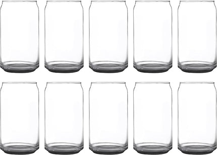 DISCOUNT PROMOS Beer Can Glasses Set of 10, 16 oz. Pint Sized, Soda Can Shape, Glassware, Black