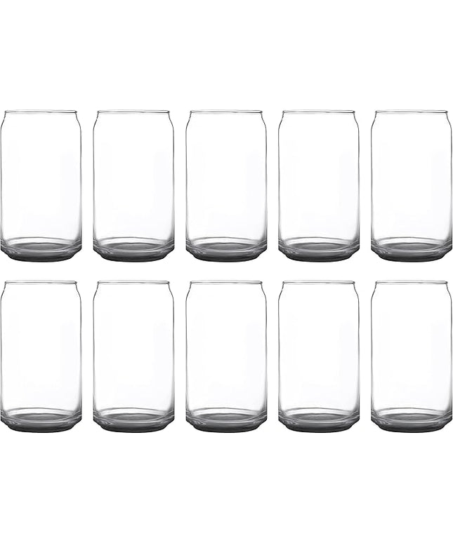 DISCOUNT PROMOS Beer Can Glasses Set of 10, 16 oz. Pint Sized, Soda Can Shape, Glassware, Black
