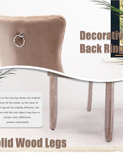 SoarFlash Velvet Dining Chairs Set of 4, Tall Back Side Chair, Modern Upholstered High-end Tufted Side Chair with Button Back Ring, Solid Wood Legs (Khaki)