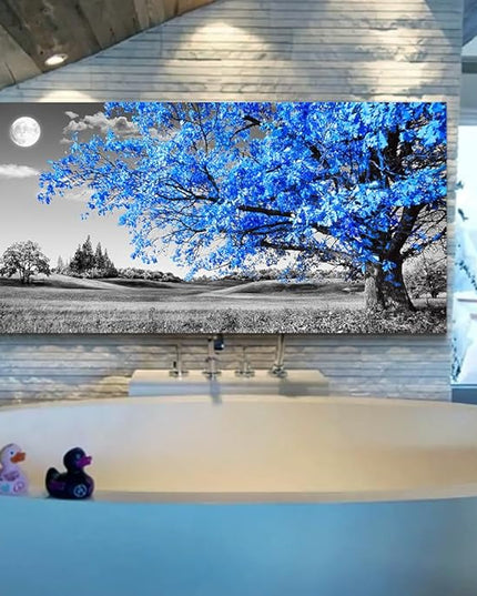 Wapluam Large Canvas Wall Art For Living Room Modern Wall Decor For Bedroom Black And White Wall Paintings Blue Tree Scenery Wall Pictures Prints Artwork Office Decor Aesthetic Home Decor 30" X 60"