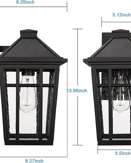 Darkaway Outdoor Sconce Lights Wall Light Fixtures, 14inch Large Porch Light Outdoor Wall Anti-Rust Waterproof Aluminum with Glass Exterior Light Fixture for Patio Yard Doorway Garage (Large, Black)
